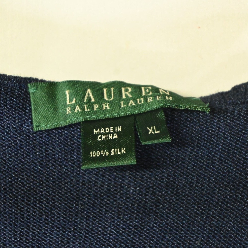 NEW Lauren Ralph Lauren‎ XL Navy Blue Ruffle Silk Scoop Neck Sweater Vest Tank - Picture 3 of 6